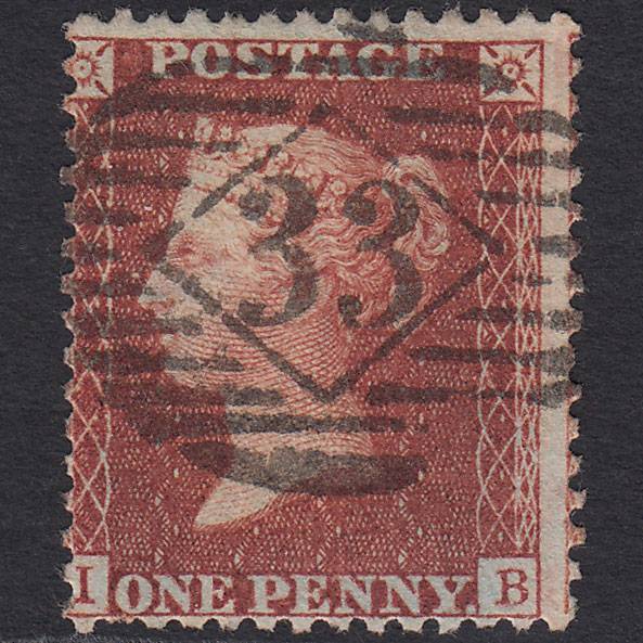 GB QV 1856 1d Red-brown (Plate 46) SG29-C8(1) IB GU London IS 33 Misperf
