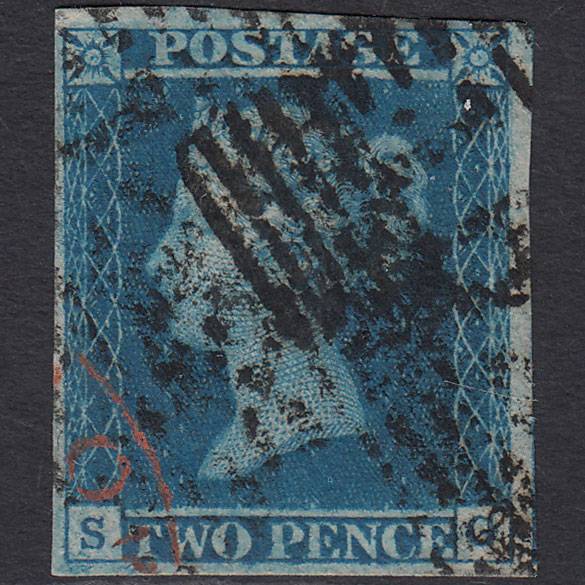 GB QV 1841 2d Blue (Plate 3) SG14-E1(2) SG FU 4M Scotland & Red Pmk