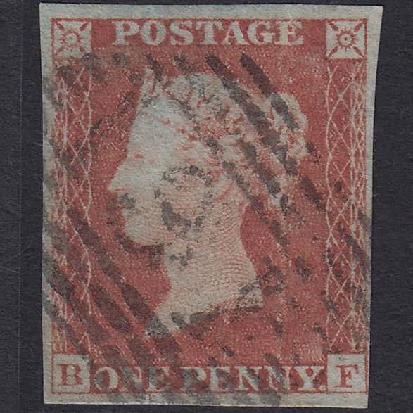 GB QV 1841 1d Red-brown (Plate 157) SG8-B2(1) BF FU 4 Margins Kinaldie 191