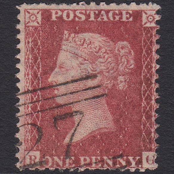 GB QV 1857 1d Rose-red (Plate 27) SG40-C10(1) RG GU Ayr 27