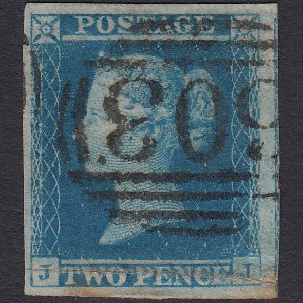 GB QV 1841 2d Blue (Plate 4) SG14-E1(2) JJ GU 4 Margins Oxford 603