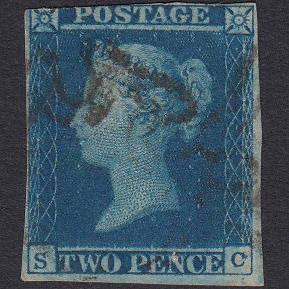 GB QV 1841 2d Blue (Plate 3) SG14-E1(2) SC FU 3 Margins Maltese Cross