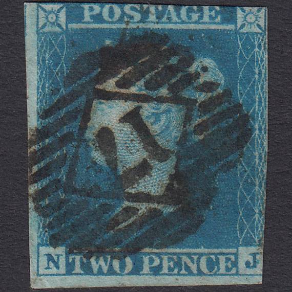 GB QV 1841 2d Blue (Plate 3) SG14-E1(2) NJ GU London IS 17