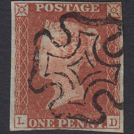 GB QV 1841 1d Red-brown (Plate 29) SG8-B1(1) LD FU 4 Margins Maltese Cross