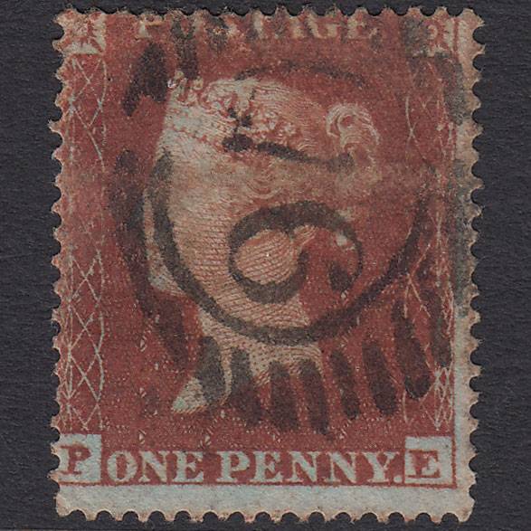 GB QV 1854 1d Red-brown Plate R2 SG17-C1(1) PE GU London D&S 76
