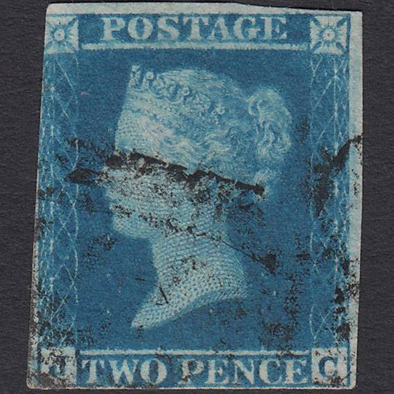 GB QV 1841 2d Blue (Plate 3) SG14-E1(2) JC GU 3 Margins