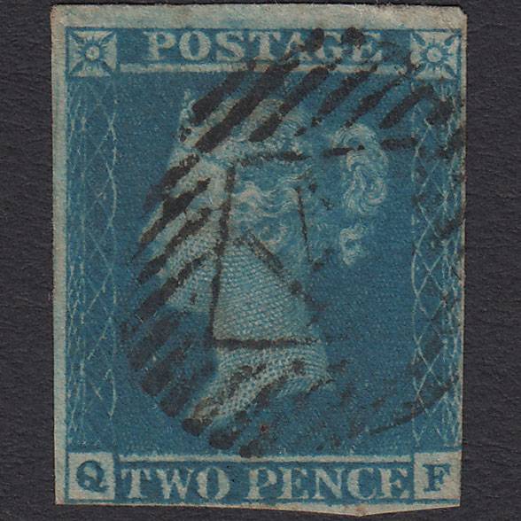 GB QV 1841 2d Blue (Plate 3) SG14-E1(2) QF GU 3 Margins London IS 14