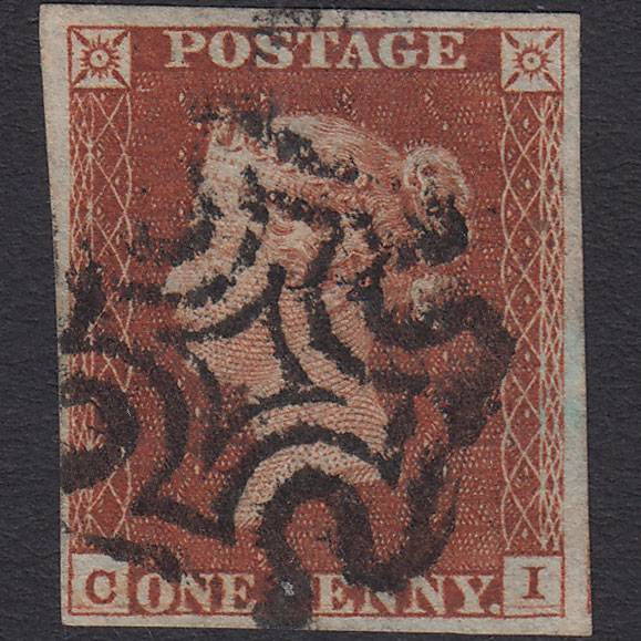 GB QV 1841 1d Red-brown (Plate 19) SG8-B1(1) GUideline CI VFU 4 Margins MX