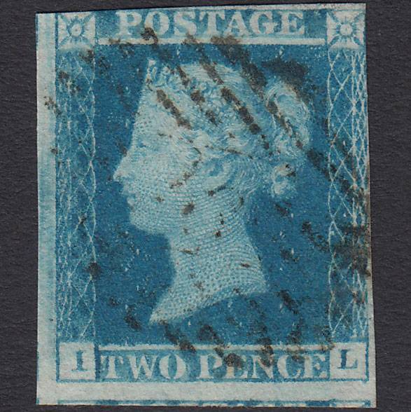 GB QV 1841 2d Blue (Plate 3) SG14-E1(2) IL FU London IS 13