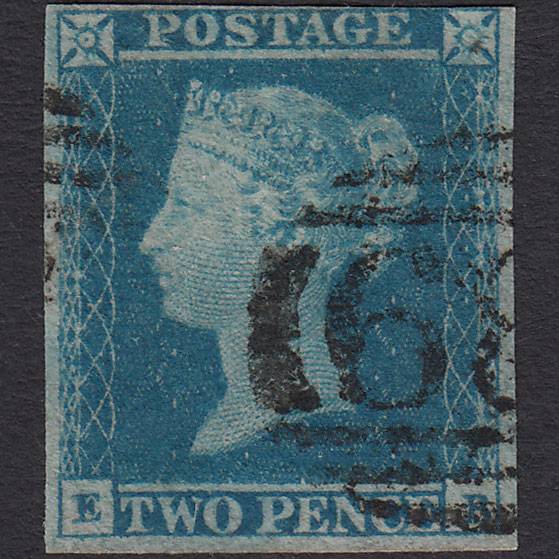 GB QV 1841 2d Blue (Plate 4) SG14-E1(2) EB FU 4 Margins