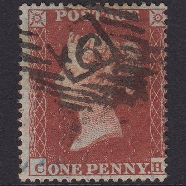 GB QV 1854 1d Red-Brown Plate R1 SG17-C1(1) CH GU Light Cancel 16