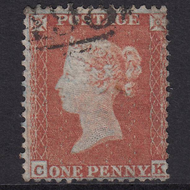 GB QV 1855 1d Plate 198 SG22-C2(1) Framed Reverse CK GU Light Cancel