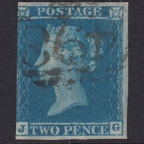 GB QV 1841 2d Blue Plate 3 SG14-E1(2) JG GU Manchester 498