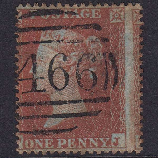 GB QV 1854 1d Pl 195 SG17-C1(1) TK GU Miss Imp Liverpool Spoon Misperf