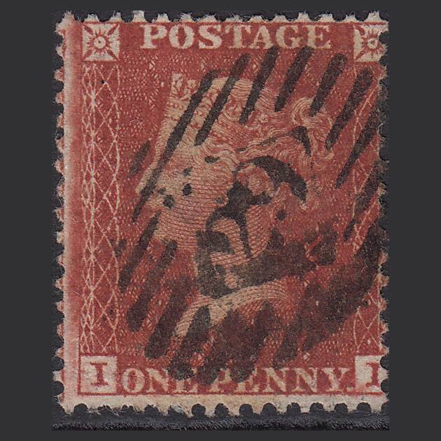 GB QV 1855 1d Red-brown (Plate 11) SGC6(1) II GU London IS 29 Misperf