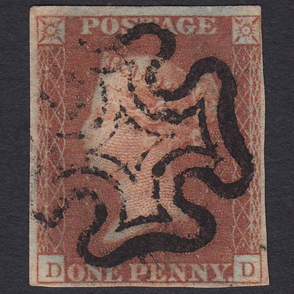 GB QV 1841 1d Red-brown (Plate 20) SG8-B1(1) DD FU 4 Margins Maltese Cross