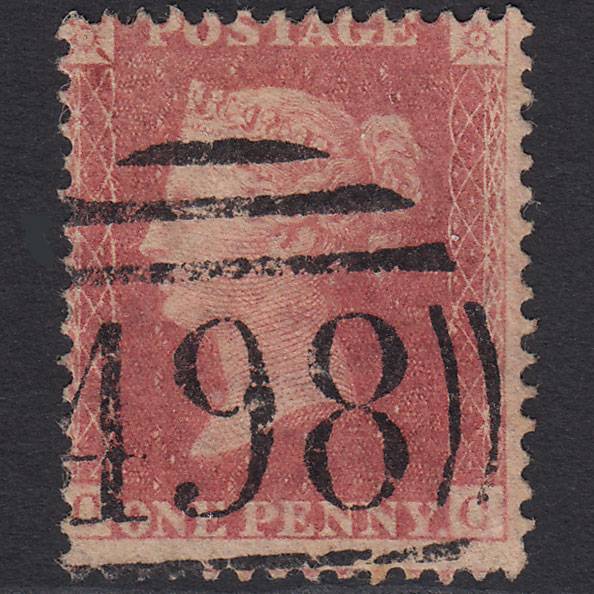 GB QV 1857 1d Pale Rose (Plate 39) SG39-C10(3) CC FU Manchester 498 Misperf
