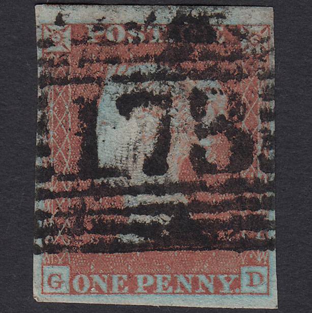 GB QV 1841 1d Very Blued (Plate 115) SG8a-B1(2) GD FU 4M Hamilton 173