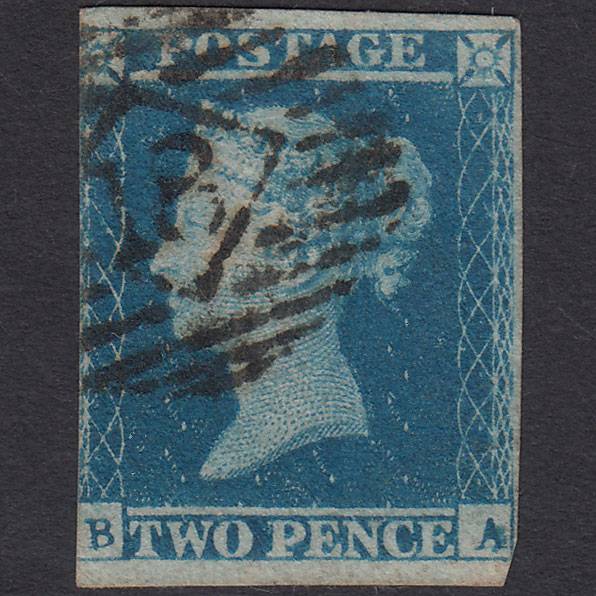 GB QV 1841 2d Blue (Plate 4) SG14-E1(2) BA GU London IS 18