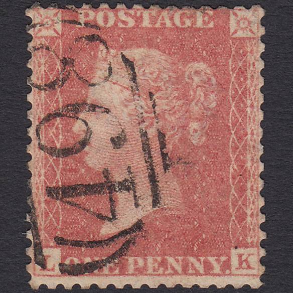 GB QV 1857 1d Pale Rose Transitional (Plate 36) SGC9A(1) LK GU Manchester 498