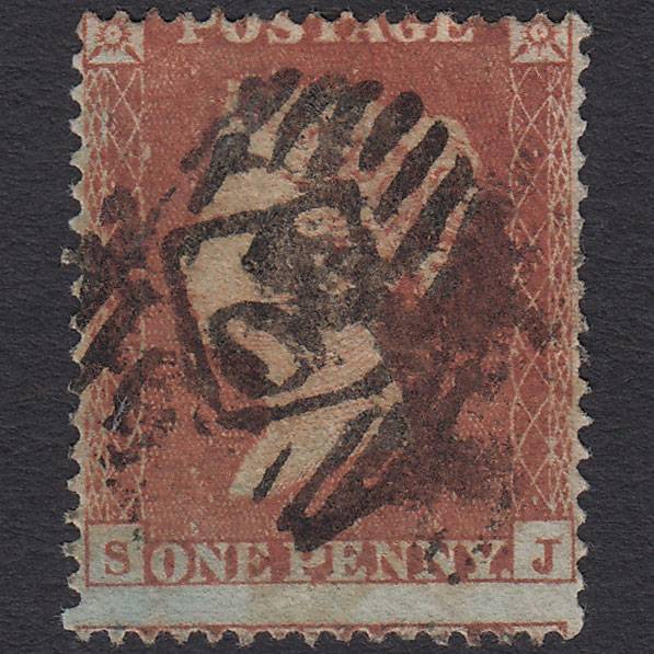 GB QV 1854 1d Red-brown (Plate 197) SG17-C1(1) SJ GU London IS Cancel
