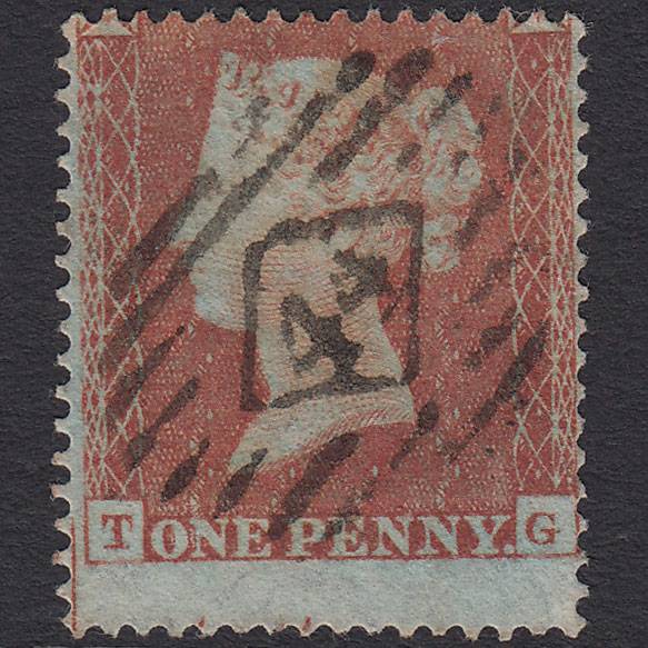 GB QV 1854 1d (Plate 176) SG17-C1(1) TG FU London IS 44 Large Misperf