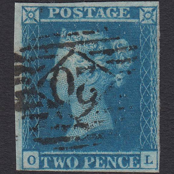 GB QV 1841 2d Blue (Plate 3) SG14-E1(2) Ivory Head OL FU 4M London IS 20