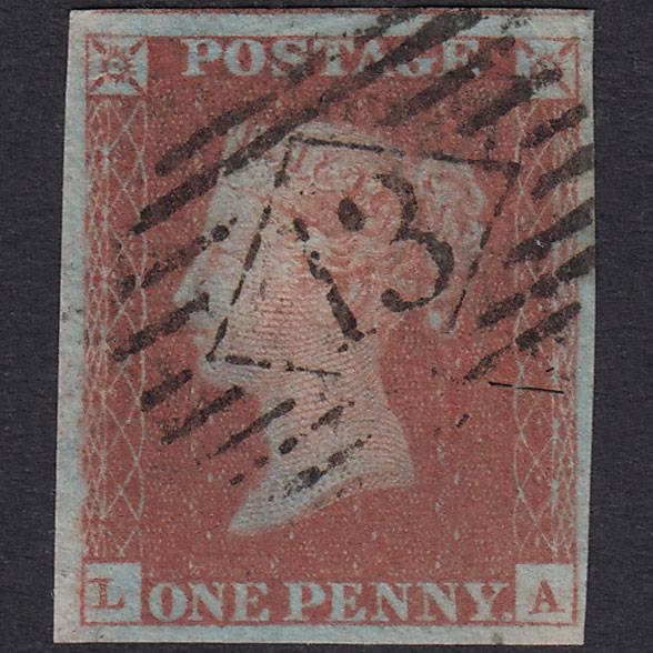 GB QV 1841 1d Plate 75 SG8-B1(1) LA FU 4 Good Margins London IS 13