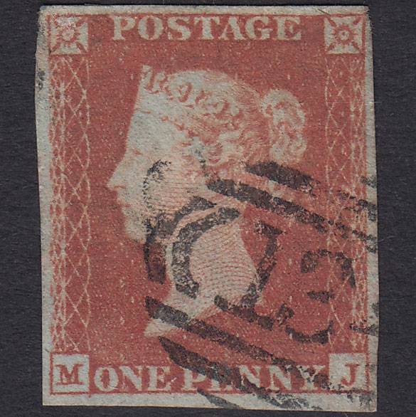 GB QV 1841 1d Red-Brown Plate 127 SG8-B1(1) MJ GU 4 Margins Bristol 134