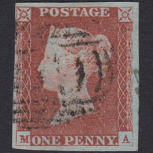 GB QV 1841 1d Red-Brown Plate 65 SG8-B1(1) MA FU 4 Margins
