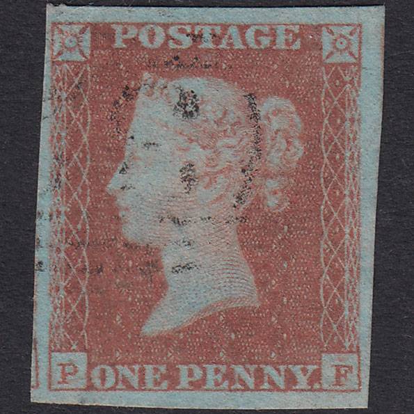 GB QV 1841 1d Very Blued Plate 88 SG8A-B1(2) PF VFU 4M Light Cancel