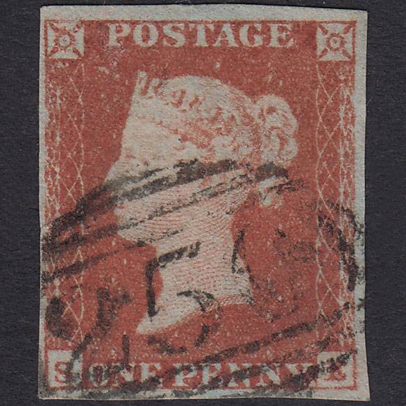 GB QV 1841 1d Red-Brown Plate 96 SG8-B1(1) SE FU 4 Margins Devonport 250