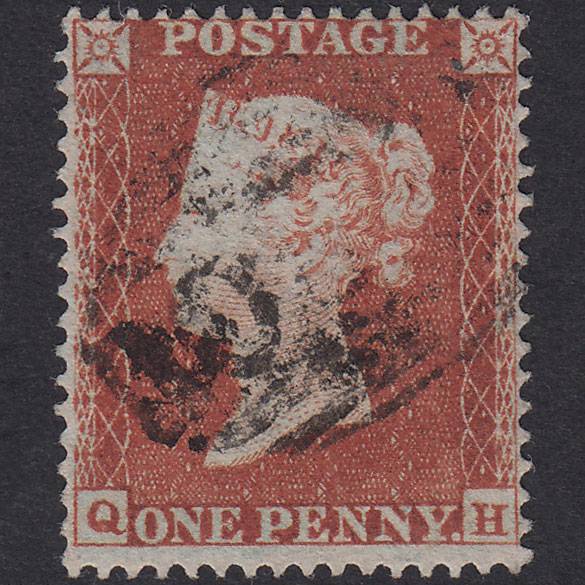 GB QV 1854 1d Red-Brown Plate 185 SG17-C1(1) QH FU