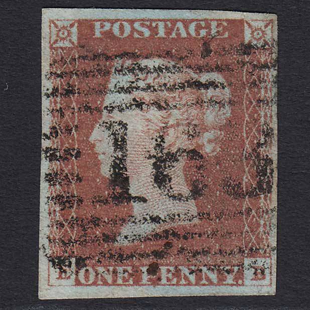 GB QV 1841 1d Red-brown (Plate 70) (SG8) 'EB' FU Greenock (163) 4M Imperf