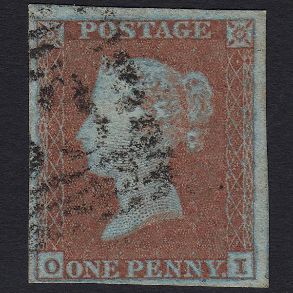 GB QV 1841 1d Very Blued (Plate 95) SG8a-B1(2) OI VFU in Scotland 4M Imperf