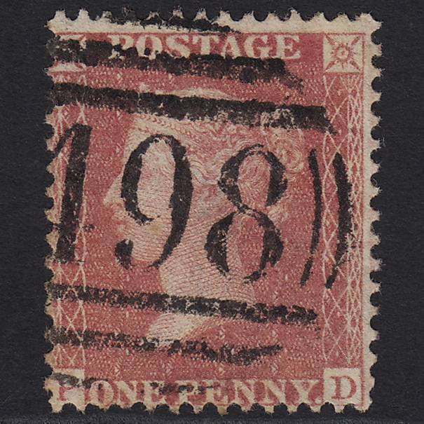 GB QV 1857 1d Pale Rose (Plate 34) SG39-C10(3) PD GU Manchester 498