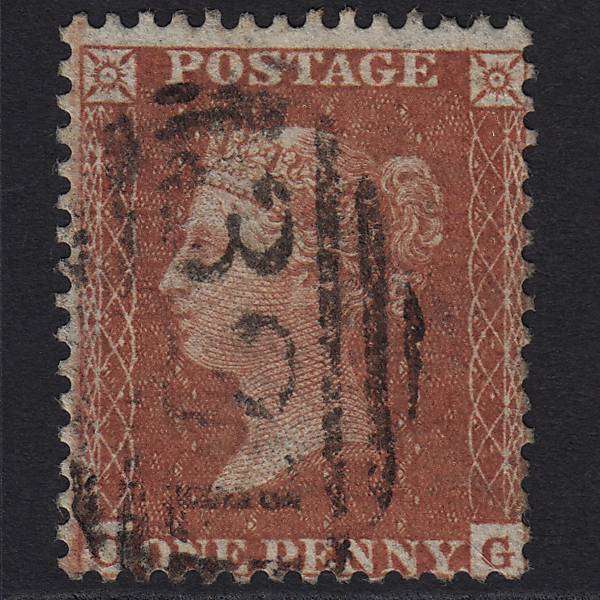 GB QV 1855 1d Red-brown (Plate 9) C6(1) CG GU Grantham 321
