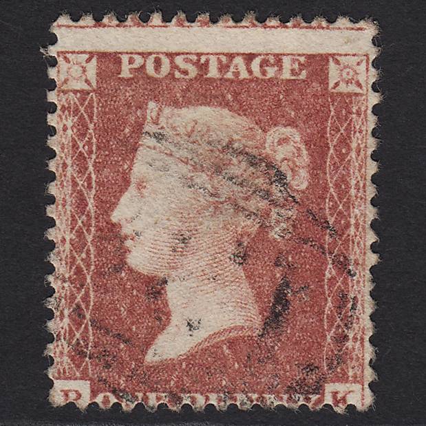 GB QV 1857 1d Rose-red SG40-C10(1) FU Light Cancel Misperf