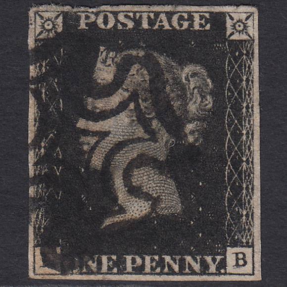 GB QV 1840 1d Intense Black (Plate 9) SG1-A1(1) LB FU Black Maltese Cross