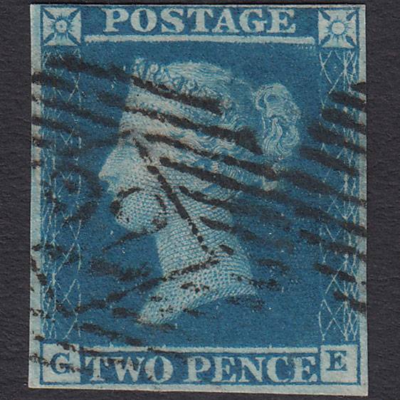 GB QV 1841 2d Blue (Plate 3) SG14-E1(2) GE FU 4 Margins London IS 22