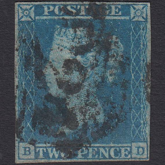 GB QV 1841 2d Blue (Plate 3) SG14-E1(2) BD GU 4 Margins