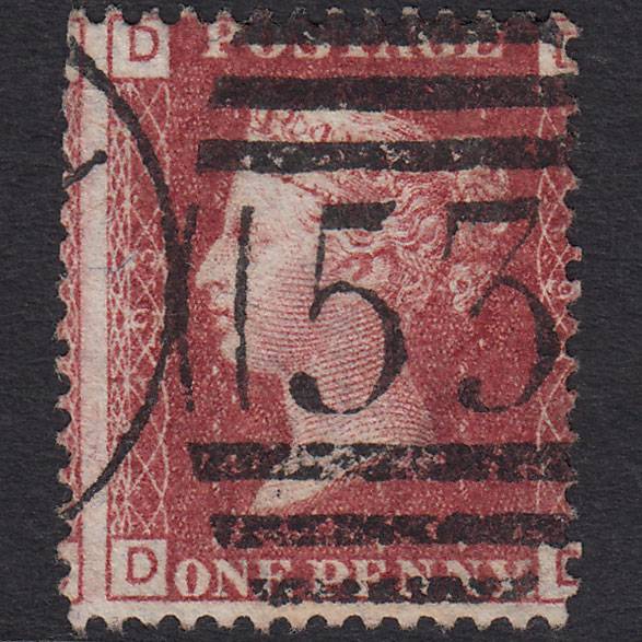 GB QV 1864 1d Lake-red (Plate 193) SG44-G1(2) DD FU Bath 53 Large Misperf