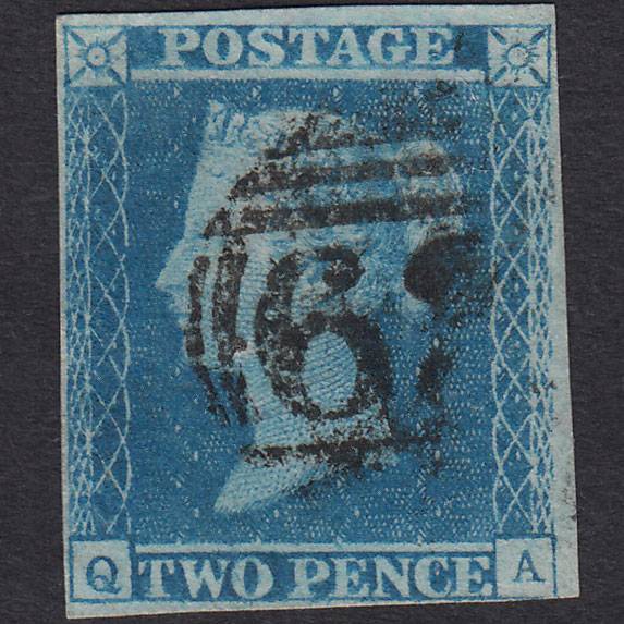 GB QV 1841 2d Blue (Plate 3) SG14-E1(2) QA GU nr 4 Margins Paper/print Flaw