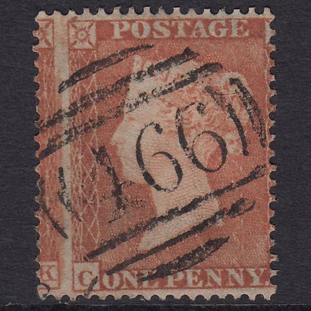 GB QV 1854 1d Pl 164 SG17-C1(1) Re-Entry CL FU Liverpool Spoon Misperf