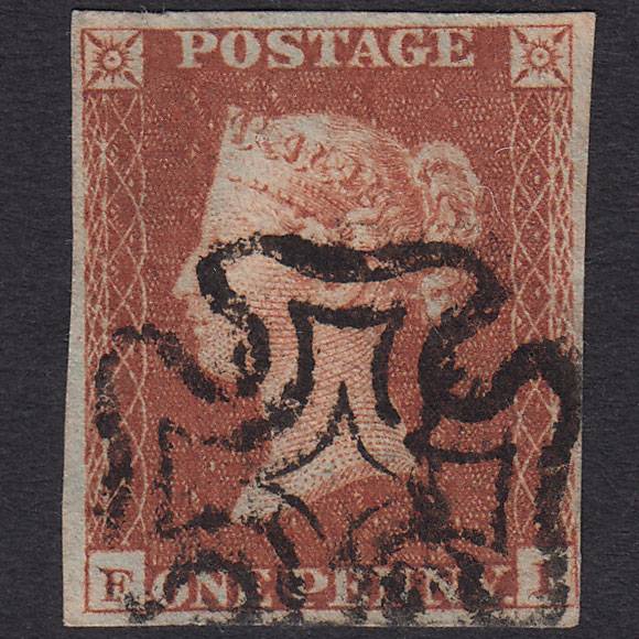 GB QV 1841 1d Red-Brown Plate 19 SG8-B1(1) FI FU 4 Margins Maltese Cross