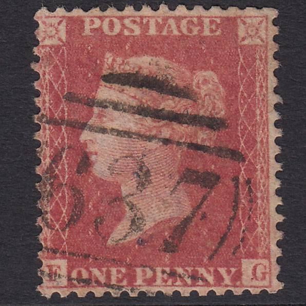 GB QV 1857 1d Rose-Red Plate 27 SG40-C10(1) FG GU Reigate 637