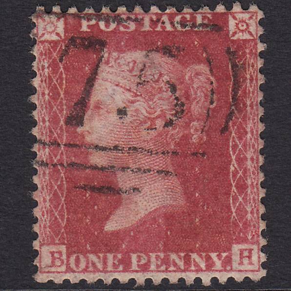 GB QV 1857 1d Rose-Red Plate 52 SG40-C10(1) BH GU Birmingham 75