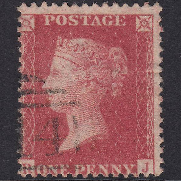 GB QV 1857 1d Rose-Red Plate 58 SG40-C10(1) RJ GU Light Cancel
