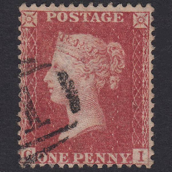 GB QV 1857 1d Rose-Red Plate 43 SG40-C10(1) GC FU