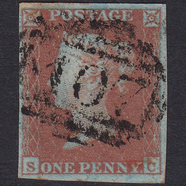 GB QV 1841 1d Red-Brown Plate 115 SG8-B1(1) SC FU 4M Isle Of Man 407